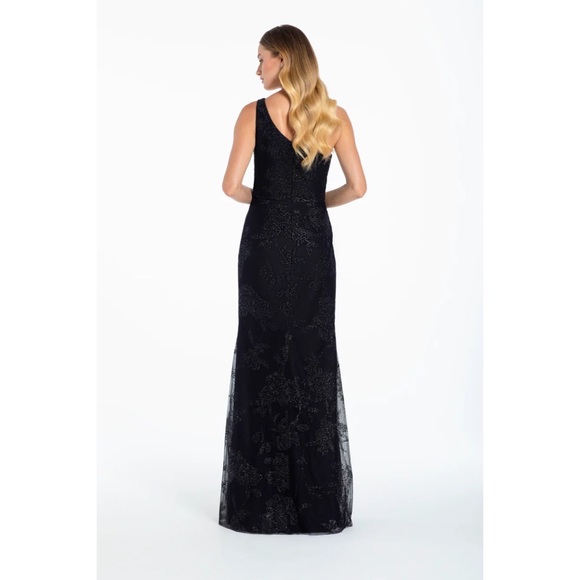 NWOT Hayley Paige Occasions Black Caviar Beaded Floral A Line Gown 52116 - Picture 2 of 15